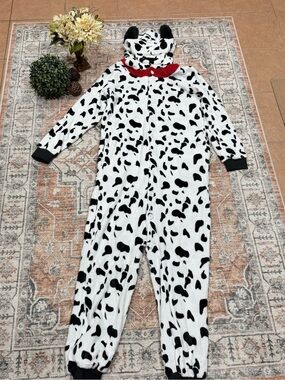 Kids Dalmatian One-Piece Hooded Pajamas - Black & White
